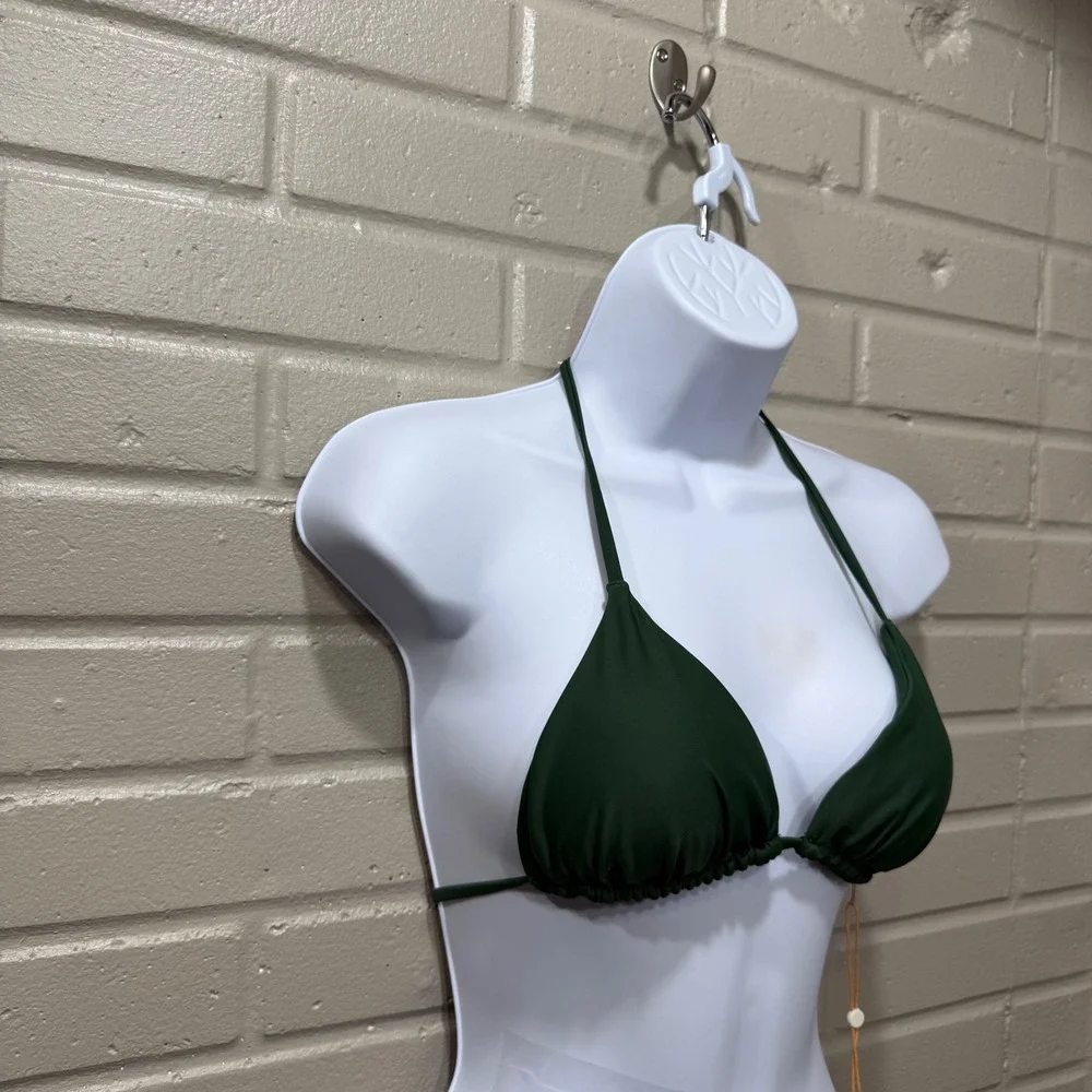 Quince‎ Triangle Bikini Top Recycled Palm Green Small NWT Halter Swimwear Barbie